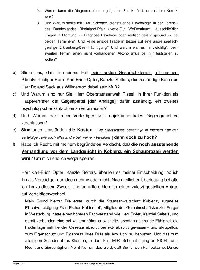 Schauprozeß am Landgericht Koblenz. Seite 2 von drei.