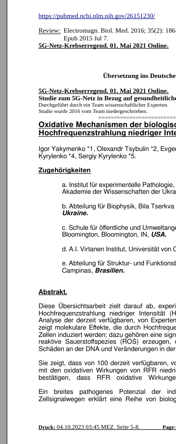 Krebs durch 5G-Strahlung.